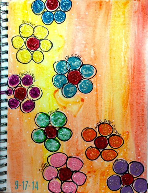 Day 17 Dauber Flowers with Stickles over watercolor base